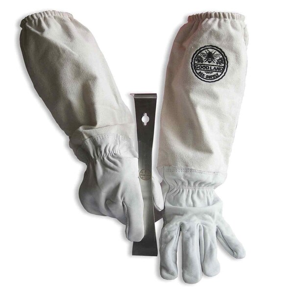 Good Land Bee Supply Sheep Skin Beekeeping Protective Gloves w/Canvas Sleeves - L & Standard Beehive Scraper Prybar Tool GL-GLV-PRY-LG - main